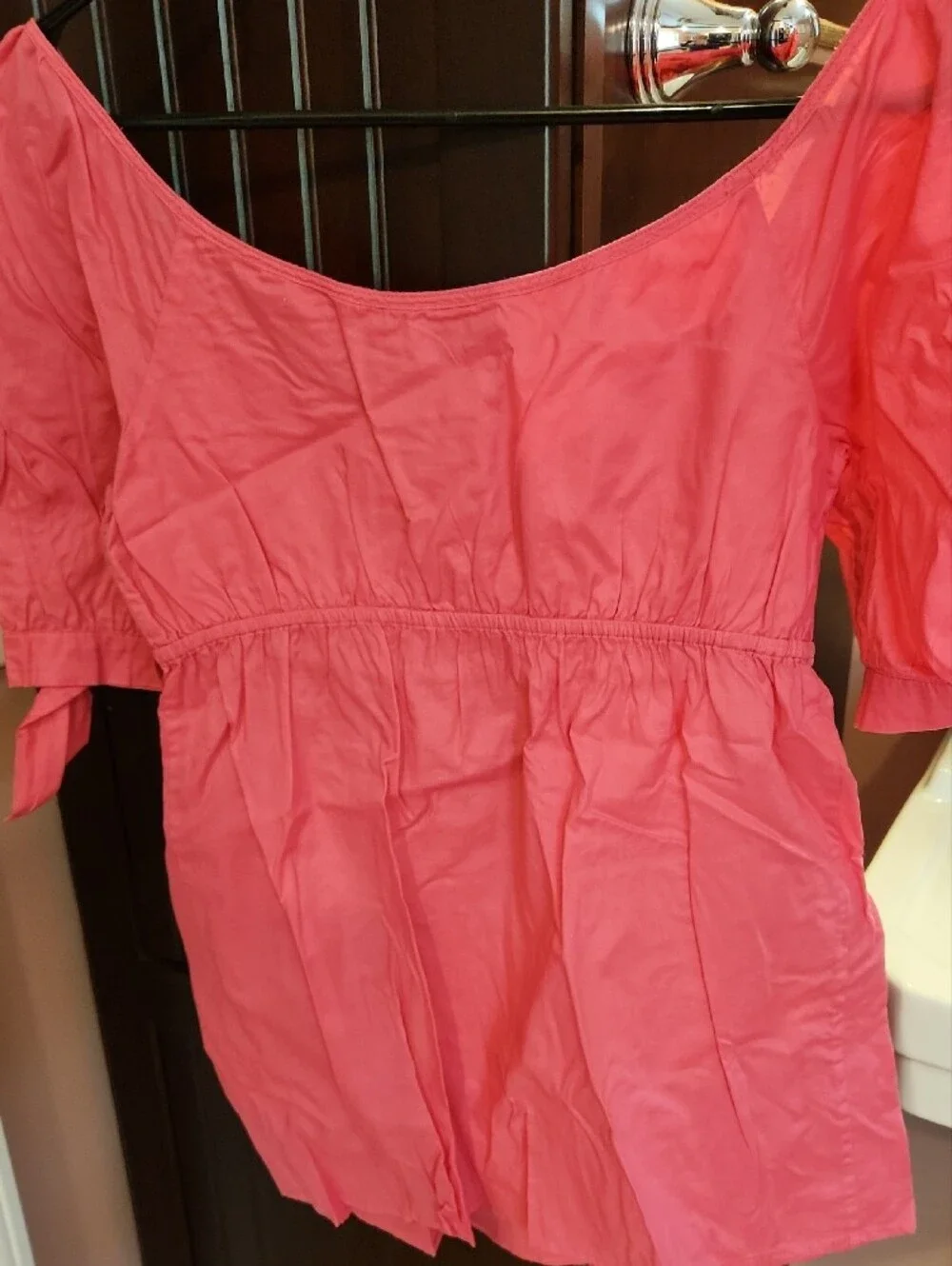Lilly Pulitzer Pink Peasant Blouse Tie Sleeves Sz 6 White Label